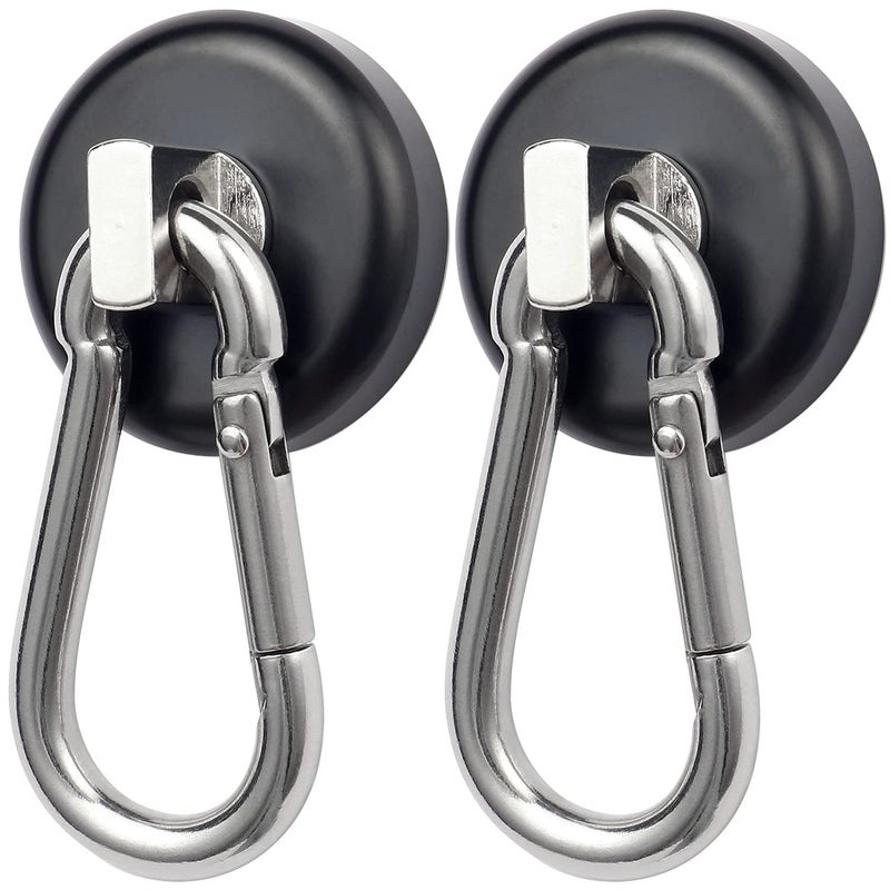 WELLZEER Magnetic Hooks 100lbs Black Magnet Hooks with Swiveling Carabiner for Hanging Refrigerator Strong Large Neodymium Magnet (100LBS-2PACK-BLACK) - Image 1