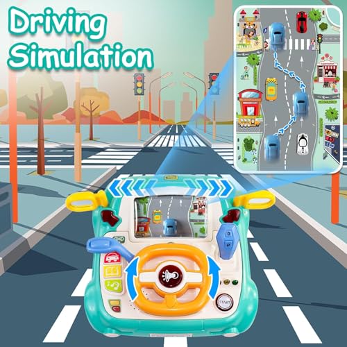 Slipps Kids Steering Wheel Toy Musical Baby Car Toddlers Interactive Learning Simulation Driving Car Seat Pretend Play Develops Fine Motor Skills for 1 2 3 Years Old Baby Boys Girls (Blue) - Image 2