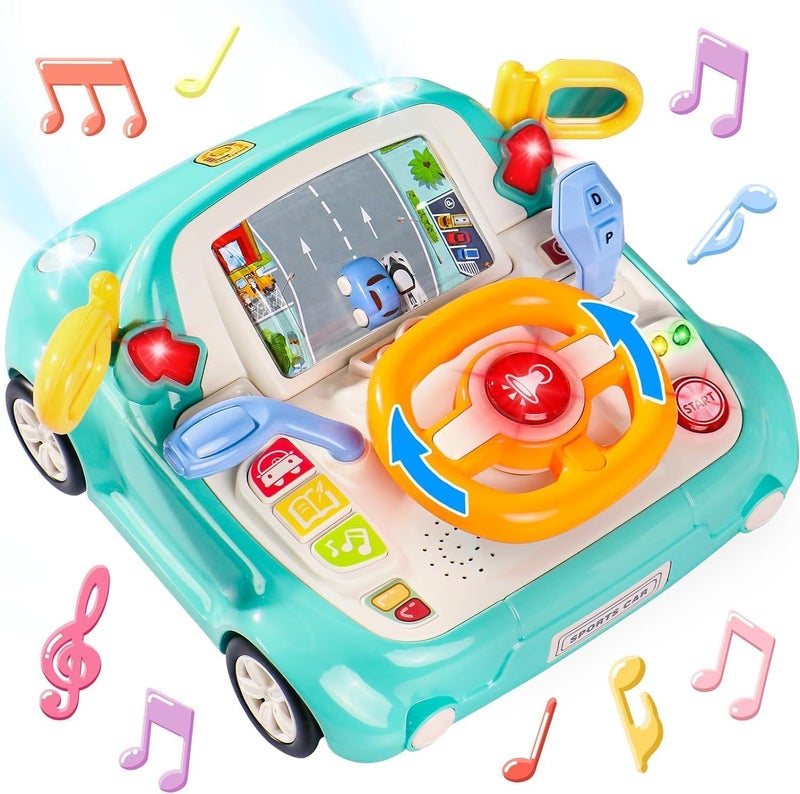 Slipps Kids Steering Wheel Toy Musical Baby Car Toddlers Interactive Learning Simulation Driving Car Seat Pretend Play Develops Fine Motor Skills for 1 2 3 Years Old Baby Boys Girls (Blue) - Image 1
