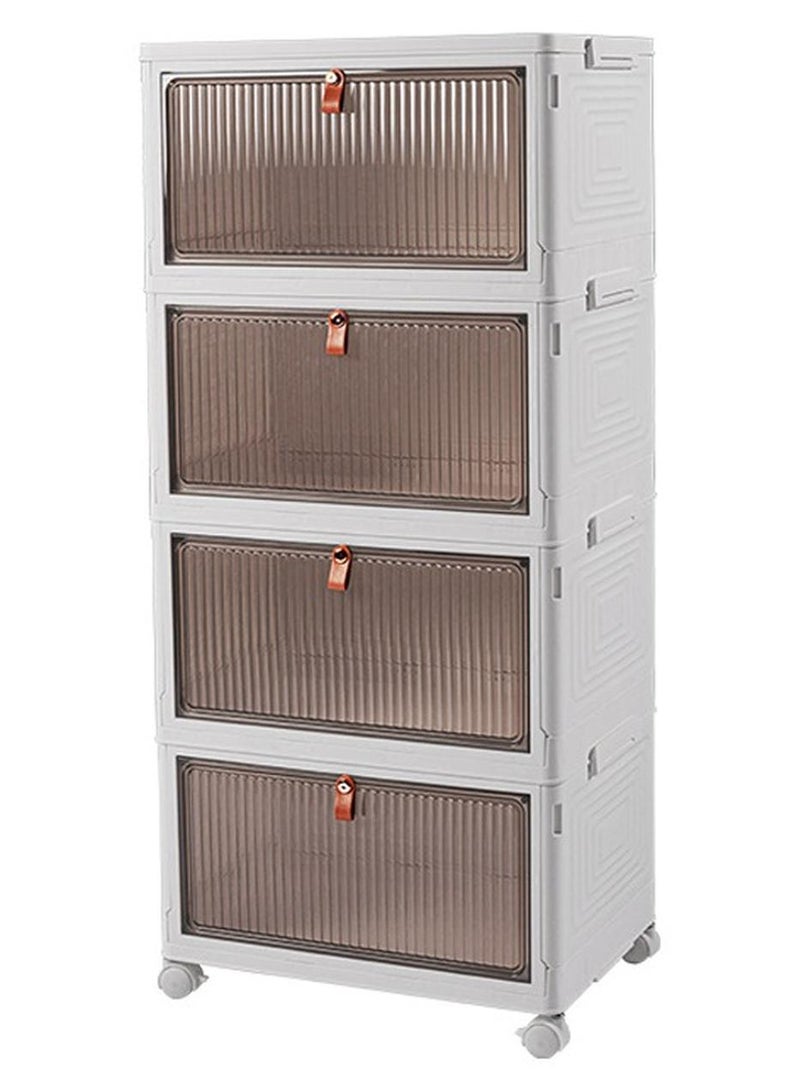 كينجمازي صناديق تخزين قابلة للطي 4 طبقات خزانة أدراج تخزين كبيرة، خزانة تنظ "حاوية تخزين أحذية شفافة منزلقة" - Image 1