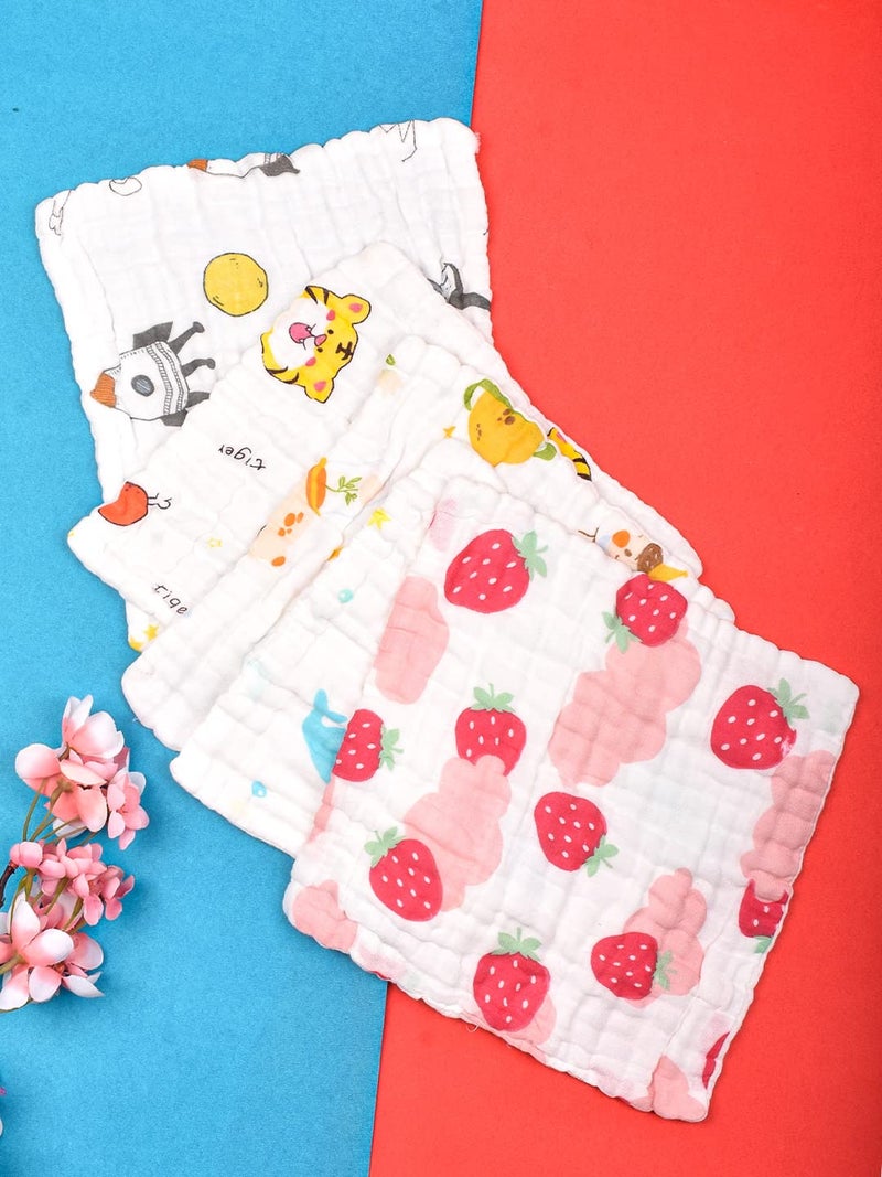 MOM'S HOME Baby Super Soft Absorbent Muslin 6 Layer wash Towel- 100X100 CM - (0-3 Years)- Blue and 5 Muslin naplin Wipes - Image 4