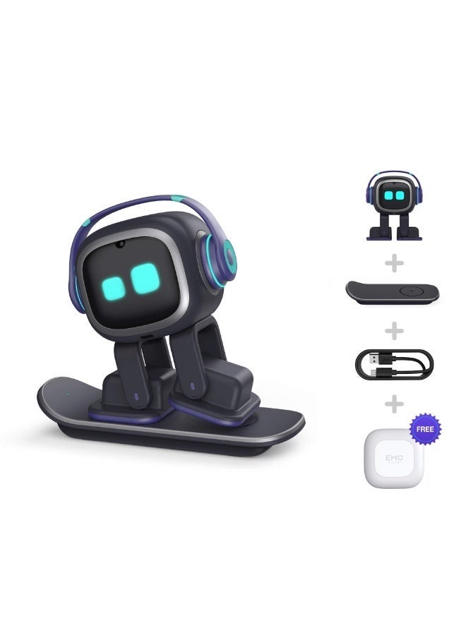 LIVING.AI روبوت إيمو الرفيق الأليف المكتبي (لوح تزلج - أسود) | روبوت ذكي يعمل بالذكاء الاصطناعي مع تفاعل صوتي، وإضاءة ذكية، وقاعدة لوح تزلج قابلة للشحن اللاسلكي للأطفال والكبار - Image 1