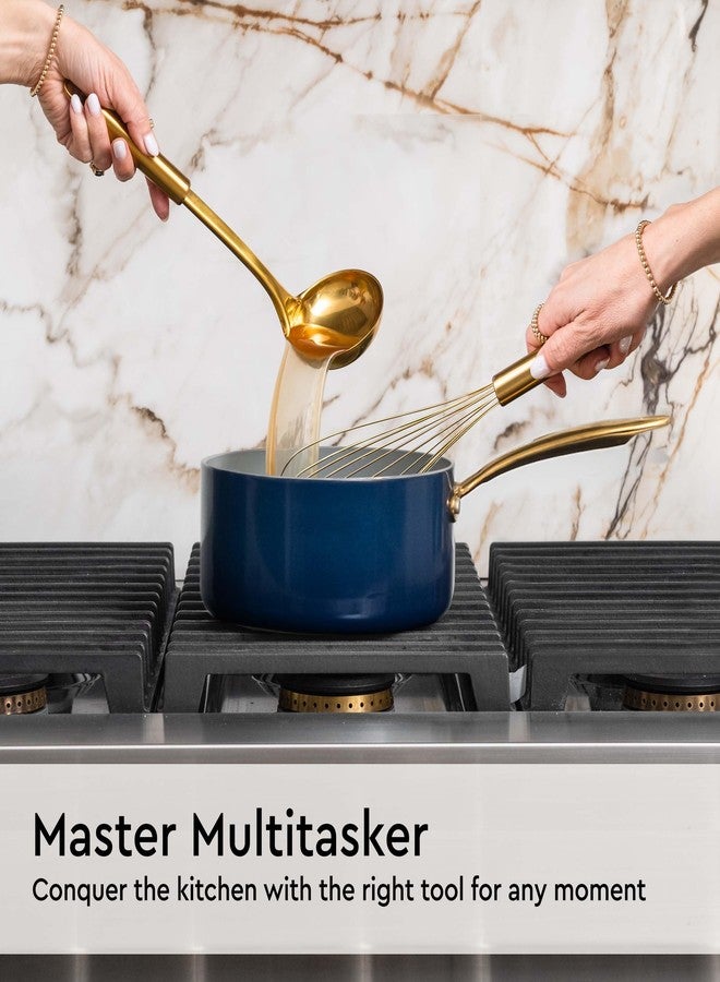styled settings Gold and Navy Blue Kitchen Utensils Set - 7-Piece Silicone Cooking Tools for Nonstick Cookware with Utensil Holder - Stylish Cooking Gifts for Modern Kitchens - Image 5