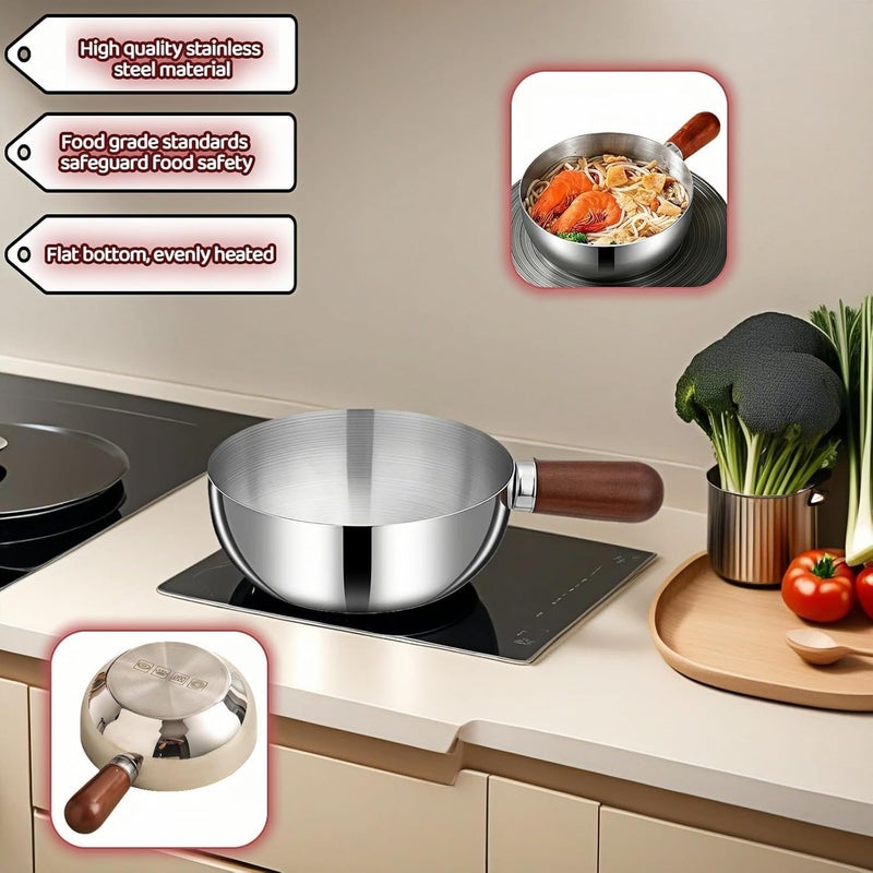 Stainless Steel Saucepan with Wood Handle, Food Grade Small Milk Pot, Induction Compatible Cooking Pan for Soup, Oatmeal, Butter, Sauce, Camping, Small Kitchen (800ml / 27oz) - Image 3