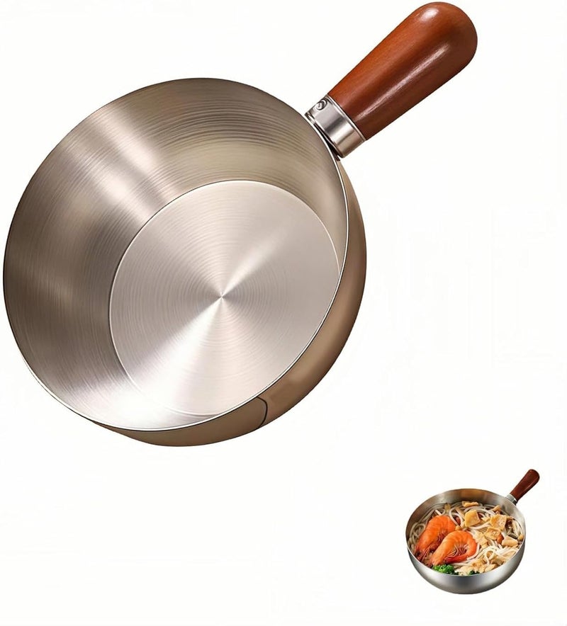 Stainless Steel Saucepan with Wood Handle, Food Grade Small Milk Pot, Induction Compatible Cooking Pan for Soup, Oatmeal, Butter, Sauce, Camping, Small Kitchen (800ml / 27oz) - Image 1