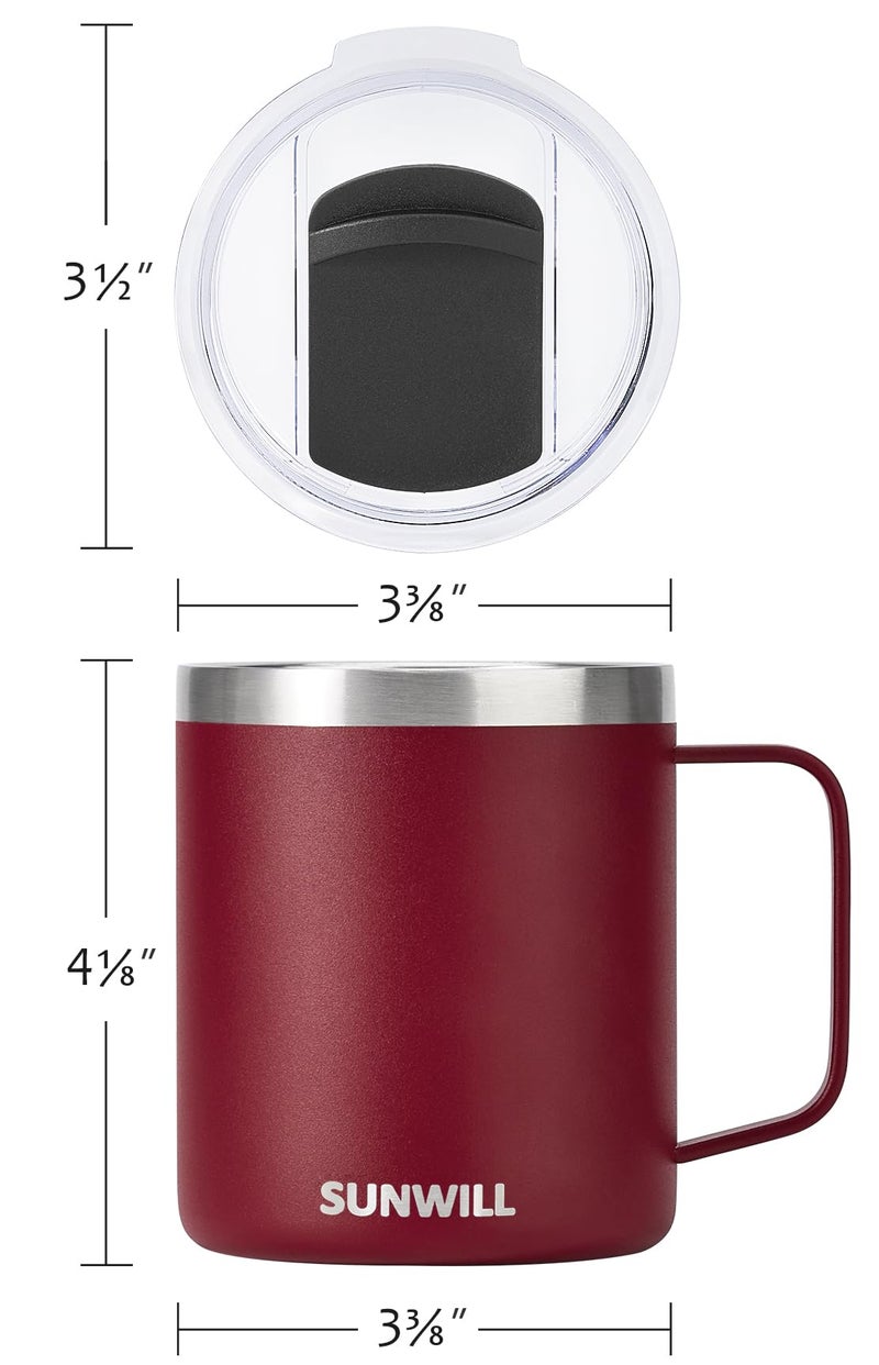 SUNWILL Travel Coffee Mug with Lid, Insulated Tumbler with Handle, 14 oz Stainless Steel Cup for Ice, Water, Tea, Powder Coated Wine Red - Image 4
