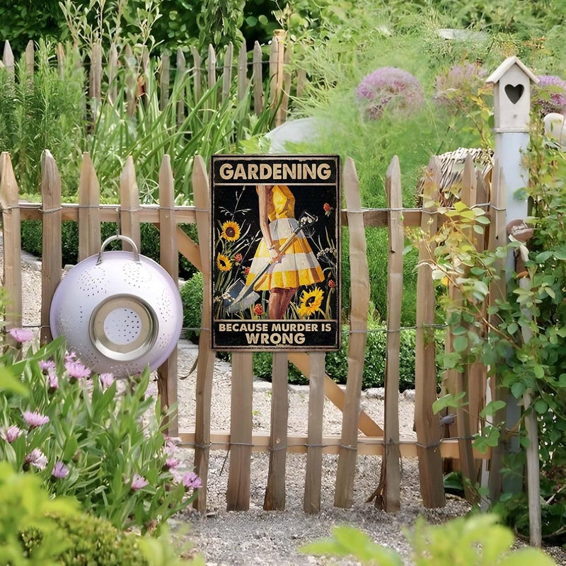 CrazySign Funny "Gardening Because Murder Is Wrong" Metal Sign: Women's Garden Gift for Yard, Backyard, Patio & Porch Decor, 12" x 8", (263) - Image 5