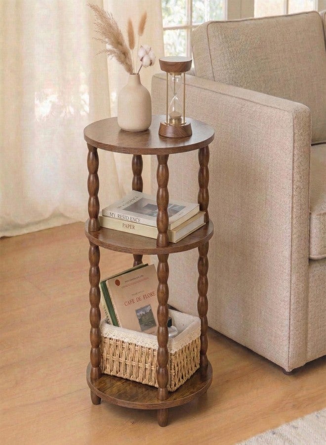 dreampossible Round Side Table with 3-Tier Shelves, Small End Table with Solid Wood Legs for Living Room Bedroom, Modern Circular Coffee Table Nightstand for Small Spaces, Easy No-Tool Assembly - Image 3