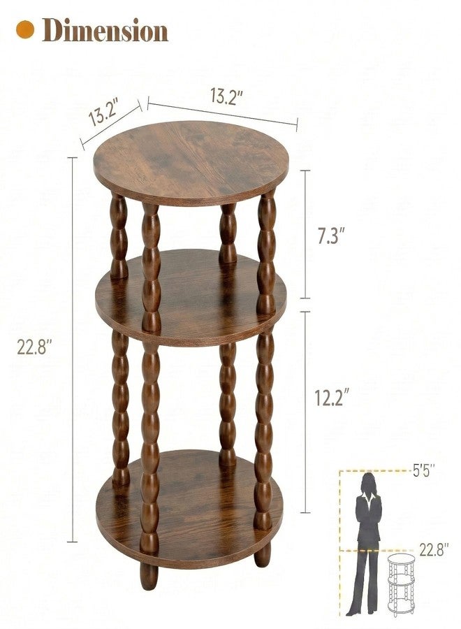 dreampossible Round Side Table with 3-Tier Shelves, Small End Table with Solid Wood Legs for Living Room Bedroom, Modern Circular Coffee Table Nightstand for Small Spaces, Easy No-Tool Assembly - Image 5