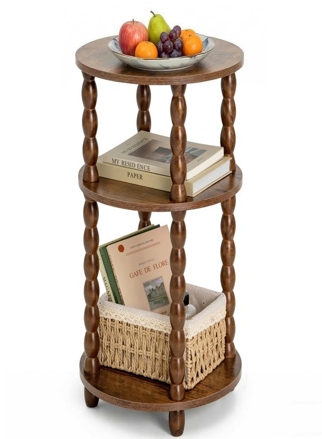 dreampossible Round Side Table with 3-Tier Shelves, Small End Table with Solid Wood Legs for Living Room Bedroom, Modern Circular Coffee Table Nightstand for Small Spaces, Easy No-Tool Assembly - Image 1