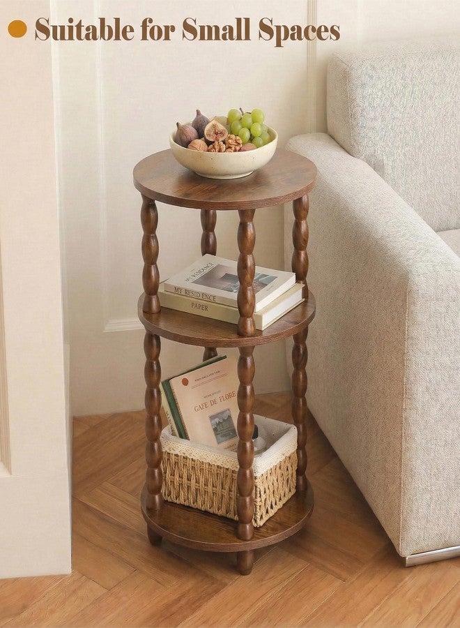 dreampossible Round Side Table with 3-Tier Shelves, Small End Table with Solid Wood Legs for Living Room Bedroom, Modern Circular Coffee Table Nightstand for Small Spaces, Easy No-Tool Assembly - Image 2