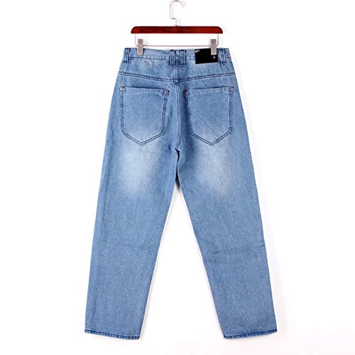 Ruiatoo Men's Classic Plain Daily Loose Denim Jeans Hip Hop Dance Jogging Long Casual Pants Blue 30 - Image 4