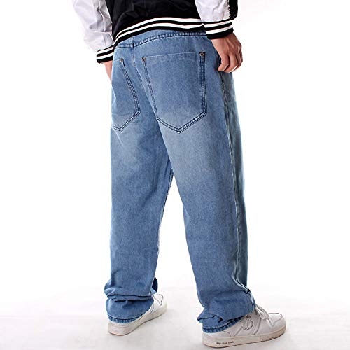 Ruiatoo Men's Classic Plain Daily Loose Denim Jeans Hip Hop Dance Jogging Long Casual Pants Blue 30 - Image 5