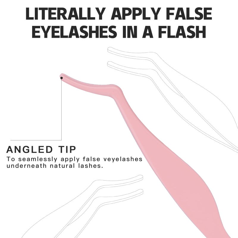 Pretty memory Eyelash Applicator Tool DIY False Curved Eyelash Extension Tweezer for Volume Lashes Application and Removal, Pink - Image 5