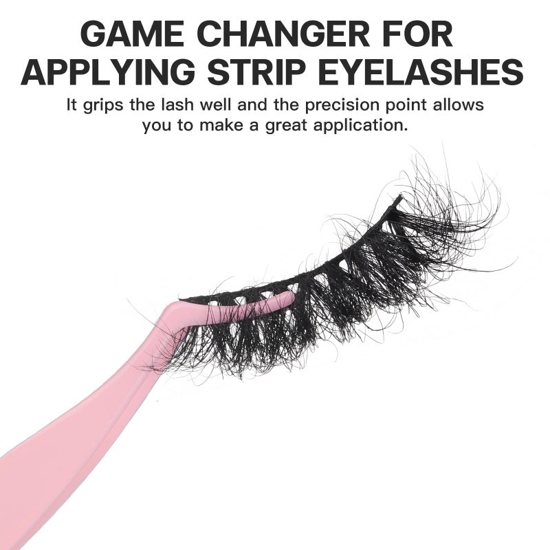 Pretty memory Eyelash Applicator Tool DIY False Curved Eyelash Extension Tweezer for Volume Lashes Application and Removal, Pink - Image 4