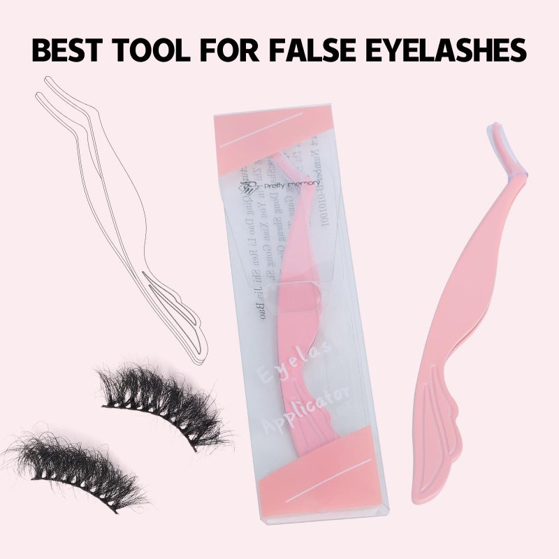 Pretty memory Eyelash Applicator Tool DIY False Curved Eyelash Extension Tweezer for Volume Lashes Application and Removal, Pink - Image 3