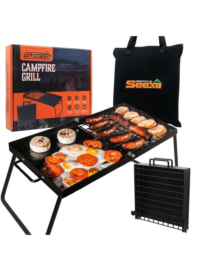 Adventure Seeka Heavy Duty 24" Folding Campfire Grill, Camp Fire Grill With Folding Grill Design For Compact Storage. Campfire Grill Grate And Griddle For Versatile Campfire Cooking - Image 1