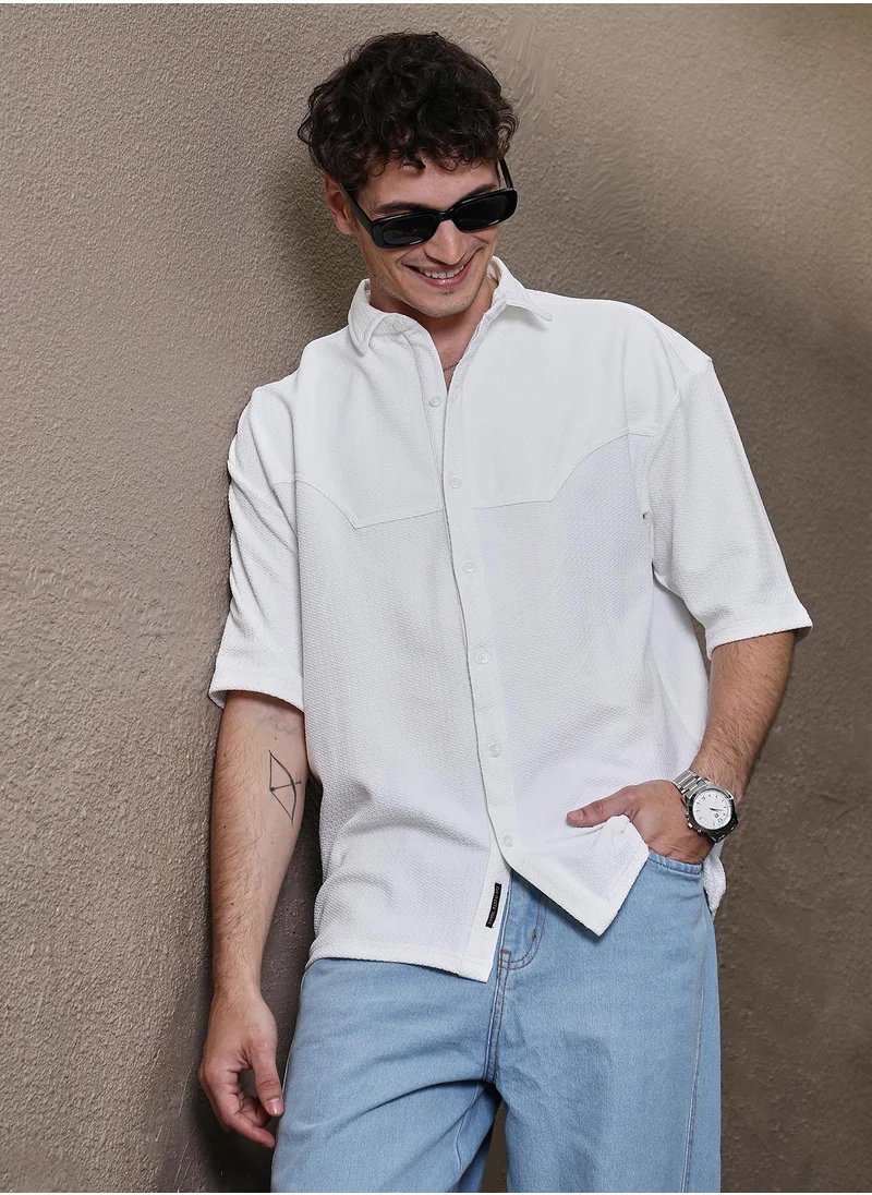 كامبوس سوترا Men's Daisy White Solid Cowboy Oversized Shirt