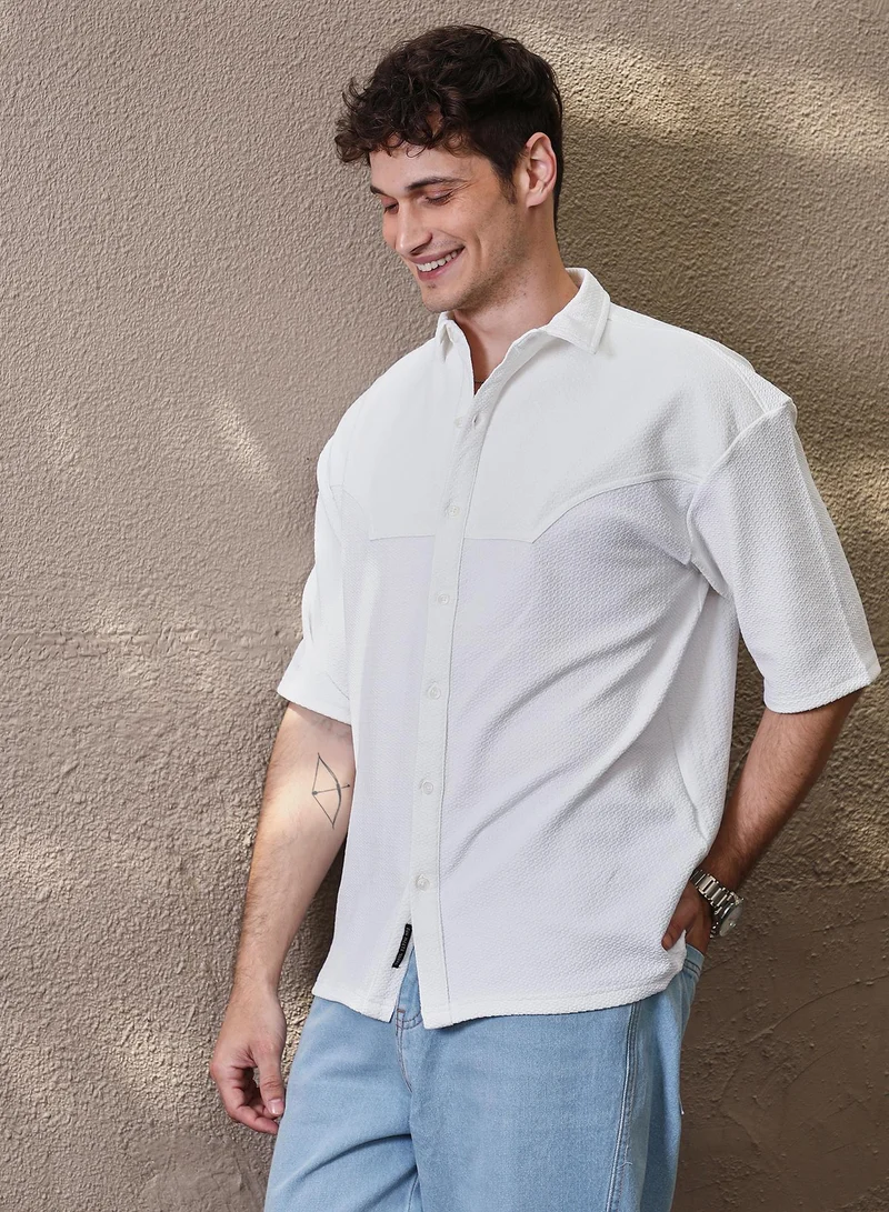 Campus Sutra Men's Daisy White Solid Cowboy Oversized Shirt
