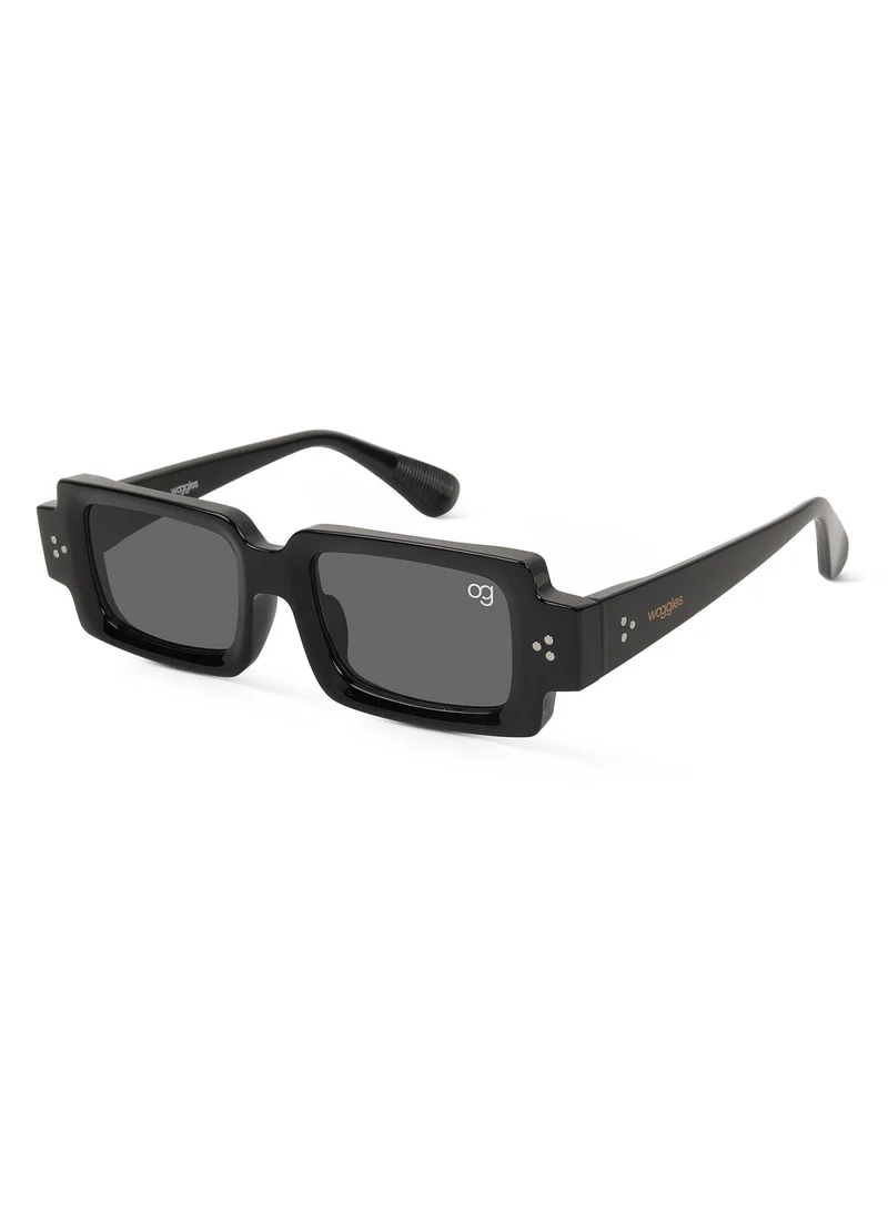 Woggles Designer Black Rectangle Sunglasses| Men &amp; Women| 100% Uv Protection