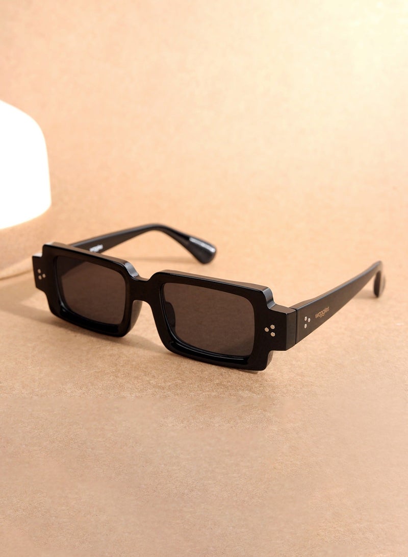 Woggles Designer Black Rectangle Sunglasses| Men & Women| 100% Uv Protection - Image 1