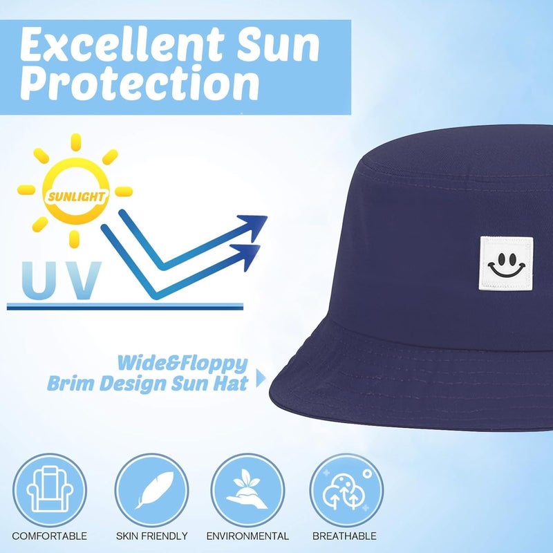 AJG Kids Sun Hat Smile Face Bucket Hat for Girls Boys Summer Sun Protection Cotton Unisex Beach Cap - Image 2