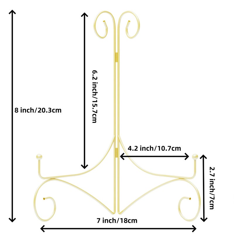 HEMYLU Plate Display Stands with Hinged Folding Design, 8 Inch Picture Frame Stand for Tables, Decorative Easels for Plates, Photos, Cards and Books, 8â€™â€™ Gold - Image 3