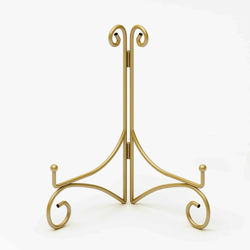 HEMYLU Plate Display Stands with Hinged Folding Design, 8 Inch Picture Frame Stand for Tables, Decorative Easels for Plates, Photos, Cards and Books, 8â€™â€™ Gold - Image 1
