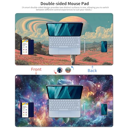 AQQA DoubleSided Extra Large Gaming Mouse Pad Astronaut and Nebula Art Desk Mat Smooth Surface NonSlip Rubber Base Waterproof Durable Stitched Edges for Office and Gaming315x157 - Image 3
