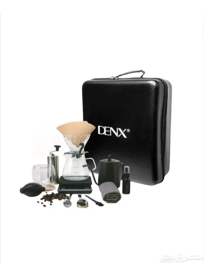 Denx 15 In 1 Pour Over Coffee Maker set, DX4205 Coffee Kit with Portable Carry Case, Coffee Kettle, Drip Filter Coffee Share Pot,Filters,Coffee Scale,Double wall Mug,Manual Coffee Grinders Perfect for Gift,Traveling and Personal Use.