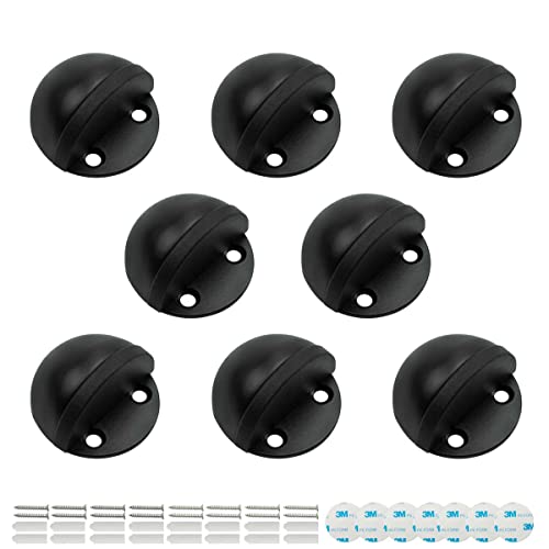 SANATO 8 Pack Black Low Dome Floor Mounted Stainless Steel Door Stop Door Stopper with Black Rubber - Image 1
