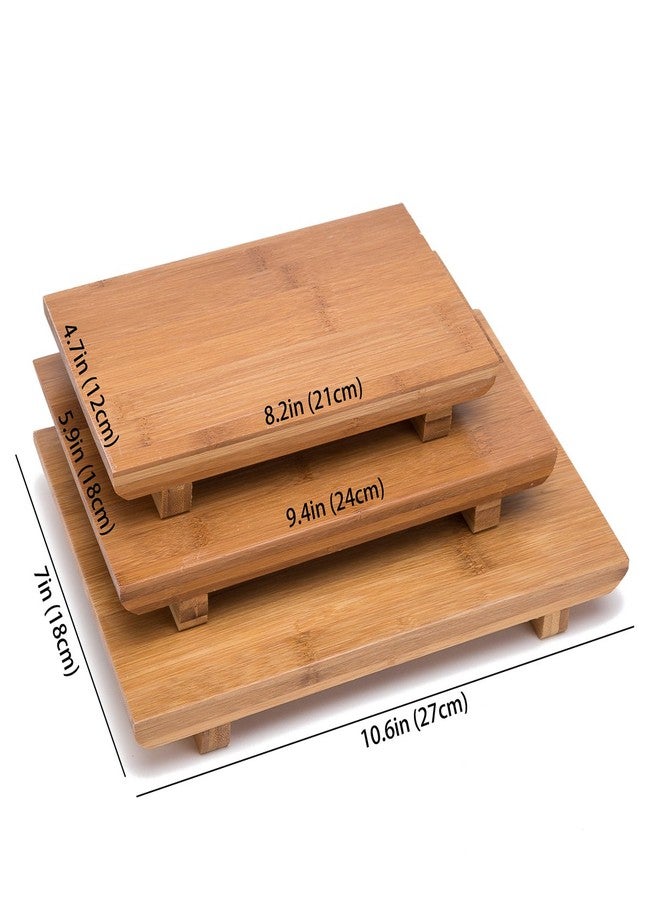 TJ Global Sashimi Sushi Bamboo Serving Geta Plate - Japanese Style Tableware Bamboo Sushi Board Cutting Tray (Set of 3) - Image 5