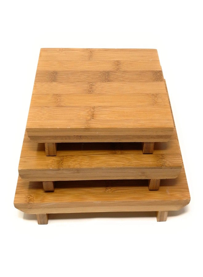 TJ Global Sashimi Sushi Bamboo Serving Geta Plate - Japanese Style Tableware Bamboo Sushi Board Cutting Tray (Set of 3) - Image 1