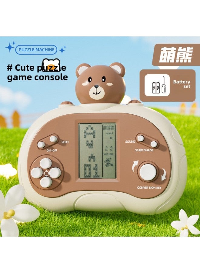 Tetris Game Toy Children's Retro Handheld Game Machine To Break Through The Competitive Fast Push Game Machine-Color:Russian Game Console [little Brown Bear] Battery Version  - Image 1
