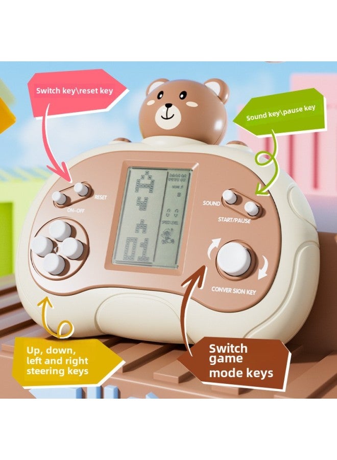 Tetris Game Toy Children's Retro Handheld Game Machine To Break Through The Competitive Fast Push Game Machine-Color:Russian Game Console [little Brown Bear] Battery Version  - Image 5