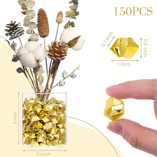 DomeStar 150PCS Fake Gold Ice, Acrylic Ice Fake Plastic Gold Nuggets Rocks Gems Marble Vases Fillers for Table Scatter Birthday Wedding Party Decoration - Image 4