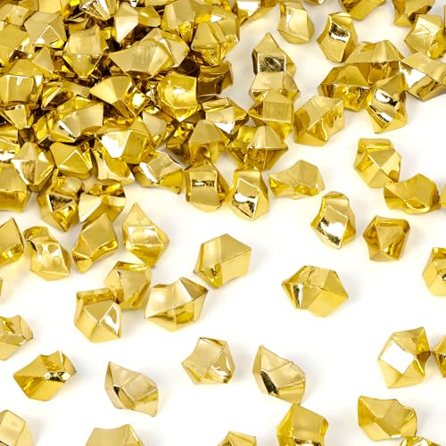DomeStar 150PCS Fake Gold Ice, Acrylic Ice Fake Plastic Gold Nuggets Rocks Gems Marble Vases Fillers for Table Scatter Birthday Wedding Party Decoration - Image 1