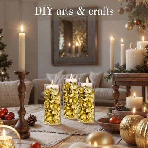 DomeStar 150PCS Fake Gold Ice, Acrylic Ice Fake Plastic Gold Nuggets Rocks Gems Marble Vases Fillers for Table Scatter Birthday Wedding Party Decoration - Image 3