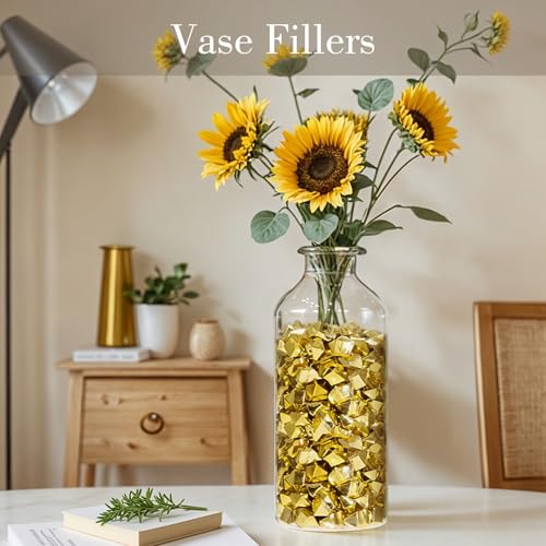 DomeStar 150PCS Fake Gold Ice, Acrylic Ice Fake Plastic Gold Nuggets Rocks Gems Marble Vases Fillers for Table Scatter Birthday Wedding Party Decoration - Image 2