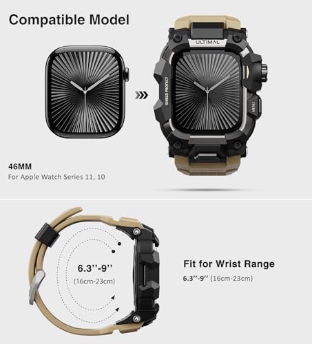 ULTIMAL Rugged Case with Band for Apple Watch 46mmCompatible with Apple Watch Series 1110 Military Grade Shockproof Bumper Cover for iWatch Tactical Band Men 46mmDesert Yellow - Image 3