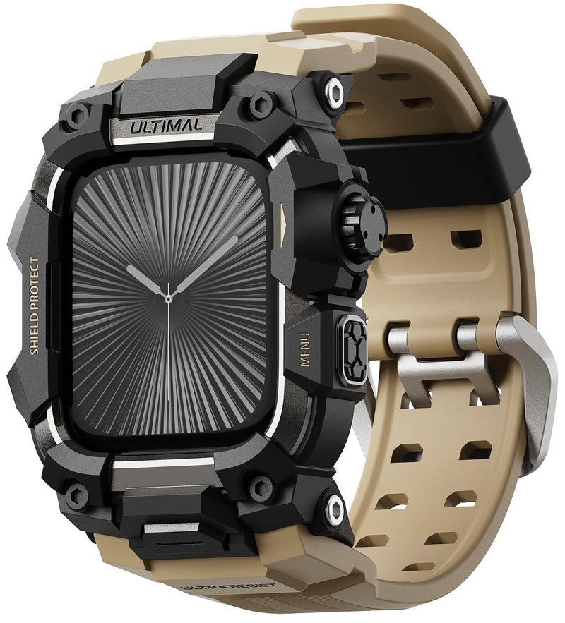 ULTIMAL Rugged Case with Band for Apple Watch 46mmCompatible with Apple Watch Series 1110 Military Grade Shockproof Bumper Cover for iWatch Tactical Band Men 46mmDesert Yellow - Image 2