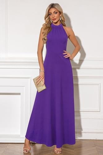 STYLEWORD Women's Summer Halter Neck Long Formal Dress Sexy Sleeveless Cocktail Evening Party Wedding Guest Maxi Dresses(Purple,M) - Image 3