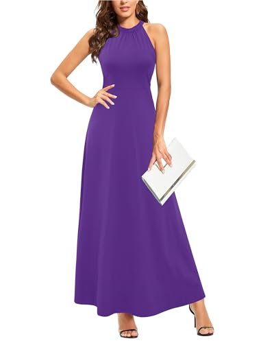 STYLEWORD Women's Summer Halter Neck Long Formal Dress Sexy Sleeveless Cocktail Evening Party Wedding Guest Maxi Dresses(Purple,M) - Image 1