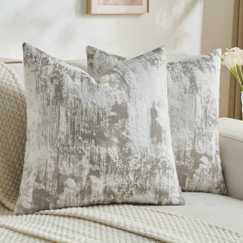 FUTEI Grey White Decorative Throw Pillow Covers 20x20 Inch Set of 2,Jacquard Weave Cushion Case in Soft Faux Cashmere,Modern Home Decor for Couch Living Room - Image 1