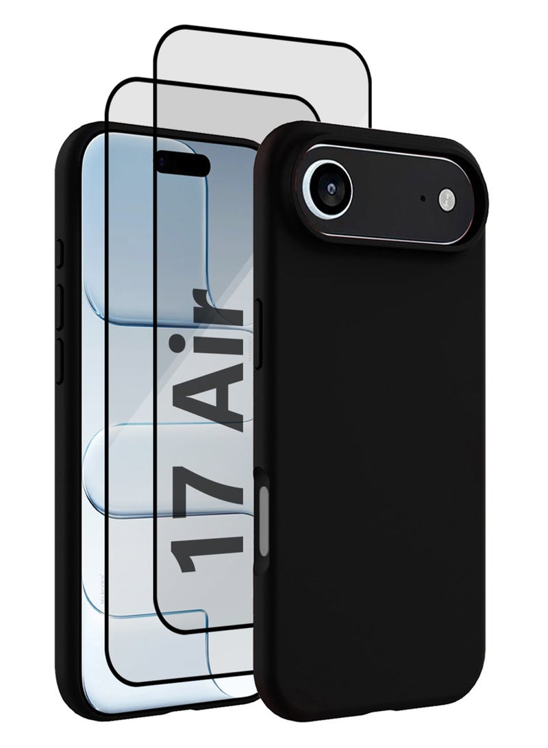 CATANES 3 Packs Silicone Protective Phone Case for iPhone 17 Air - Soft Anti-Scratch Microfiber Lining Ultra Slim Drop Protection Phone Cover with Two 3D Screen Protectors - Black