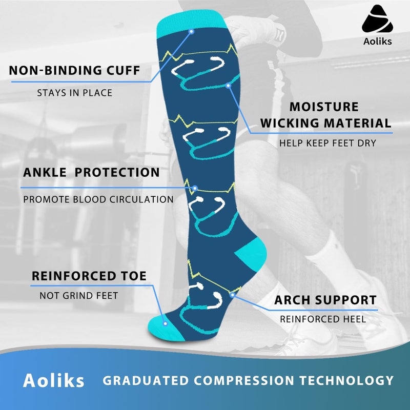 Aoliks Compression Socks for Women and Men, Knee High Support Stockings for Circulation & Leg Fatigue Relief, 15â€“19 mmHg Graduated Compression, Standing All Day, Work, Travel, Nurses - Image 5