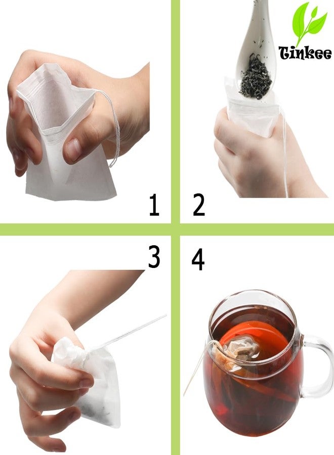 Tinkee Tea Filter bags, safe and natural material, disposable tea infuser, empty tea bag with drawstring for loose leaf tea, set of 100（3.15 x 3.94 inch ） (White) - Image 3
