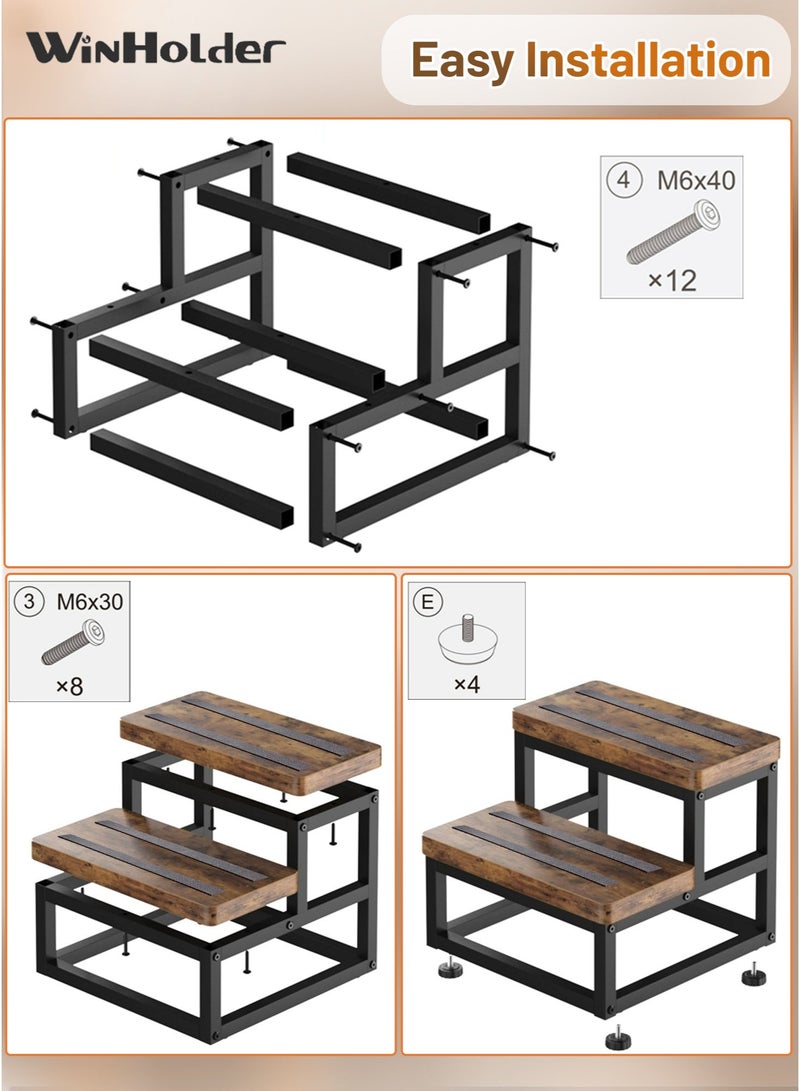 WinHolder Wooden Step Stools with Non-Slip for Adults Kids, 2 Step Stool, Heavy Duty Wood Bedside Stepping Stool for Kichen/Bathroom/Bedside Step Stool - Image 5