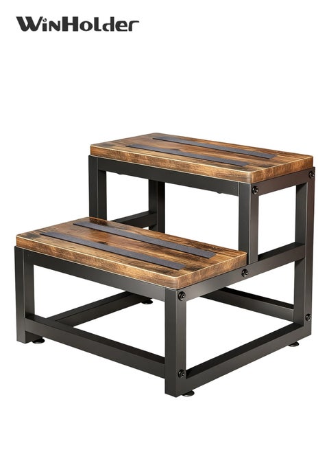Wooden Step Stools with Non-Slip for Adults Kids, 2 Step Stool, Heavy Duty Wood Bedside Stepping Stool for Kichen/Bathroom/Bedside Step Stool