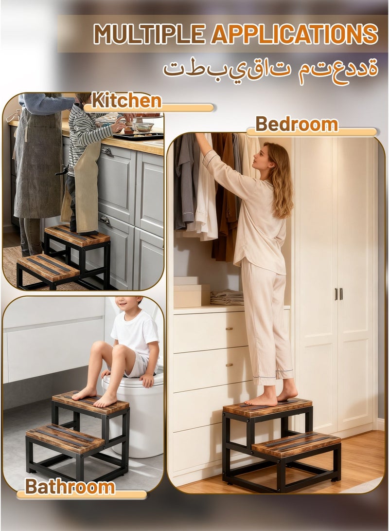 WinHolder Wooden Step Stools with Non-Slip for Adults Kids, 2 Step Stool, Heavy Duty Wood Bedside Stepping Stool for Kichen/Bathroom/Bedside Step Stool - Image 4